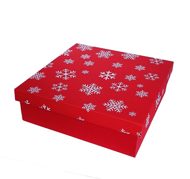 Подарочная коробка двусторонний картон "Новый год красная снежинки" (30х30х9)