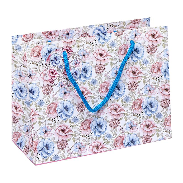 Подарунковий пакет "Квіточки на блакитному фоні" 23х18х10 см (1 штука)