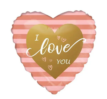 Фольга 18" (45см) серце "I love you золото персикові смужки" (Китай)