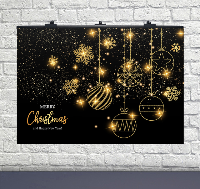 Плакат для праздника Новогодние шары золото на черном 75х120 см