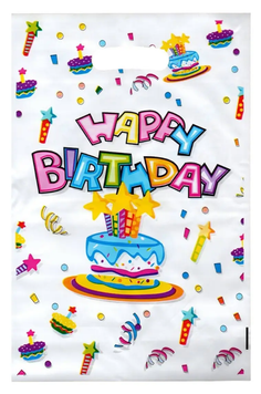 Пакет дитячий (маленький) Happy Birthday торт на білому 16*25 см (10шт/уп)