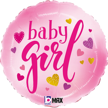 Фольга "Дівчинка "baby girl" рожеві серця" коло (в інд. уп.) Grabo 26375P