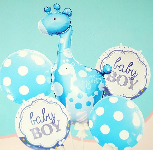 Набор шариков фольгированных Жираф Baby boy (Голубой) 5 шт (Китай) (в инд. упаковке)