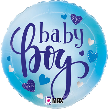 Фольга "Хлопчик "baby boy" блакитні серця" коло (в інд. уп.) Grabo 26376P