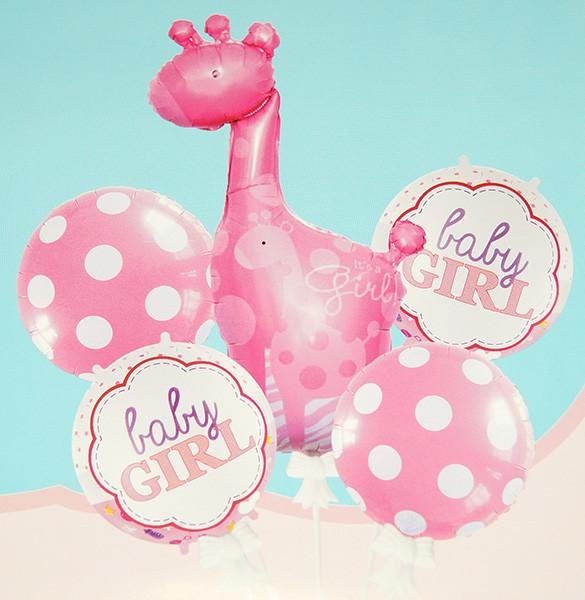 Набор шариков фольгированных Жираф Baby girl (розовый) 5 шт (Китай) (в инд. упаковке)