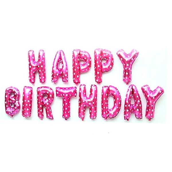 Фольгована фігура літери "Happy birthday " Набір букв (Малинові з серцями) 40 см