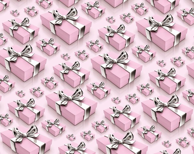 Упаковочная подарочная бумага "Подарки Розовые на розовом" (25л)
