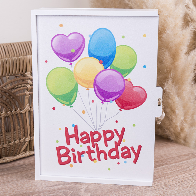 Декоративная коробка "Happy birthday (разноцветные шары)" (размер s)