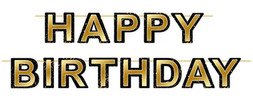 Гирлянда буквы "Happy birthday black-gold"