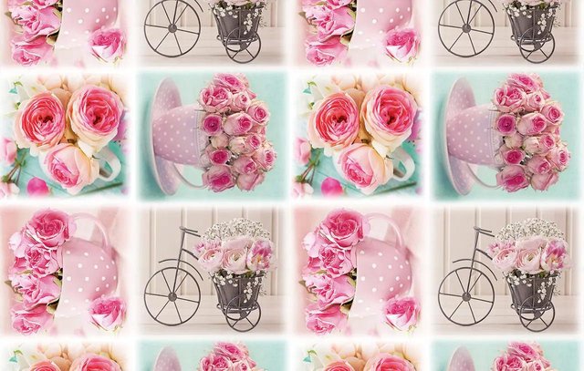 Упаковочная подарочная бумага "Розы и велосипед"