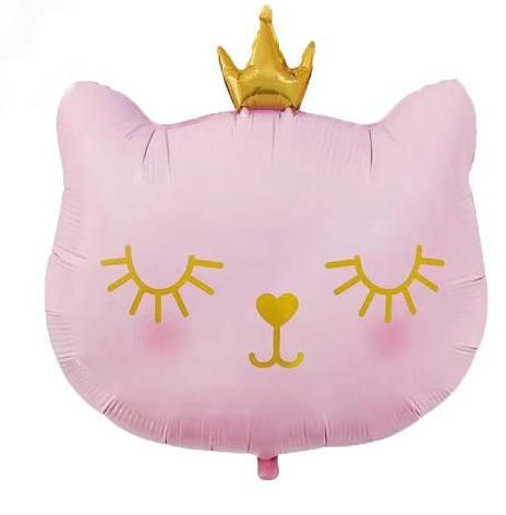 Фольгированная фигура "Большая Кошка розовая с короной в инд. уп."