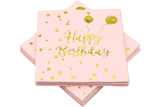 Серветки "Happy Birthday кульки золото на рожевому" (33х33) (20 штук)