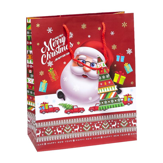 Подарунковий пакет "Merry Christmas,Дід Мороз за столом" 26х32х12 см (1 штука)