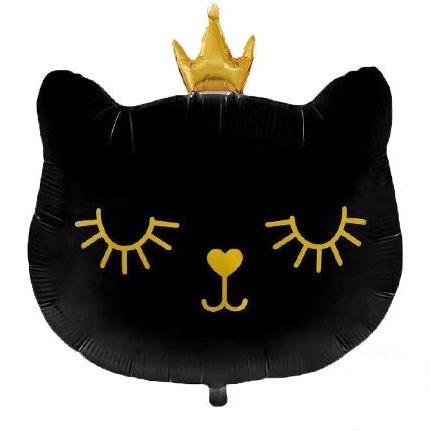 Фольгована фігура "Кішка Чорна з короною ВЕЛИКА 65*76 см" Китай (в індив. упаковці)