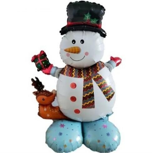 Стоячая фольгированная фигура "Снеговик с Оленем" в инд. уп." Китай