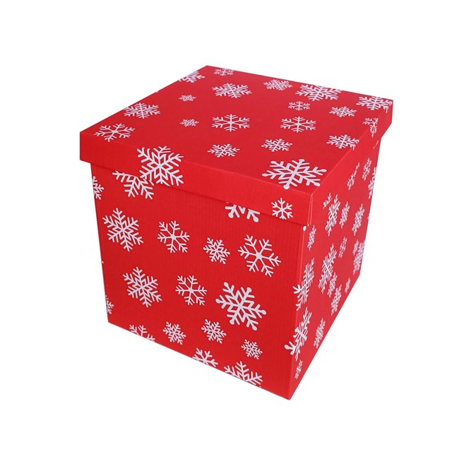 Подарочная коробка двусторонний картон "Новый год красная снежинки" (25х25х25)