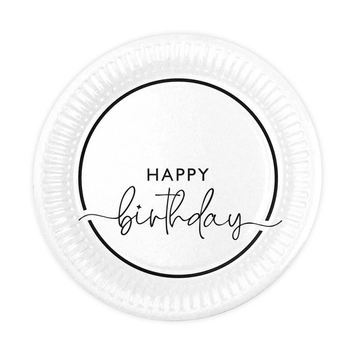 Тарілки "Happy Birthday на білому чорна смужка" (18,0 см)(10шт-уп)