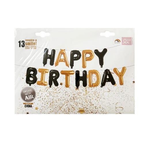 Фольгированная фигура буквы "Happy birthday" Набор букв (Чёрно-золотые 40 см)