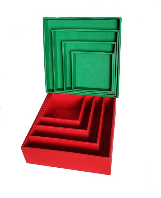 Набор подарочных коробок "Новый год зеленая-красная" (4 шт.) двусторонний картон (h-9)