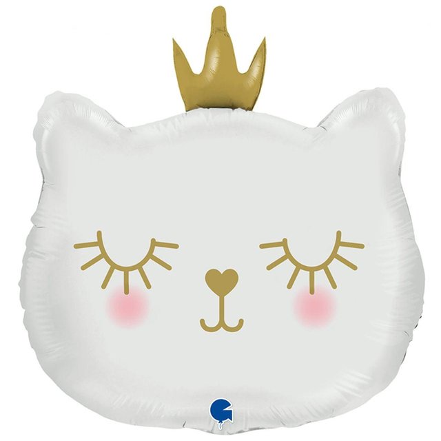 Фольгированная фигура большая Кошечка с короной Белая (Grabo)