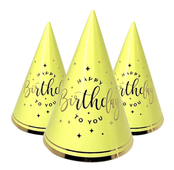 Святковий ковпак "Happy Birthday золото на Жовтому"(10 шт/уп)