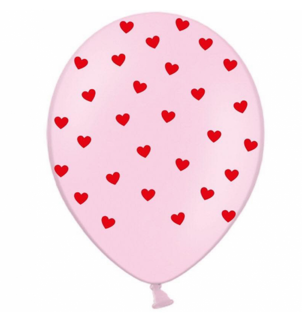 Шары ТМ Sharoff 12" (Красные сердца на розовом шаре) (25 шт)