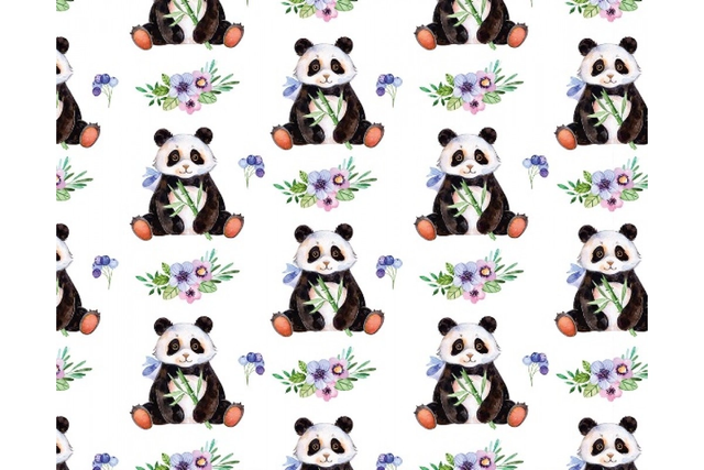 Пакувальний подарунковий папір "Панда з квітами" (25л)