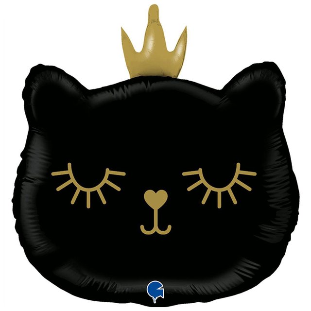 Фольгированная фигура большая Кошечка с короной Черная (Grabo)