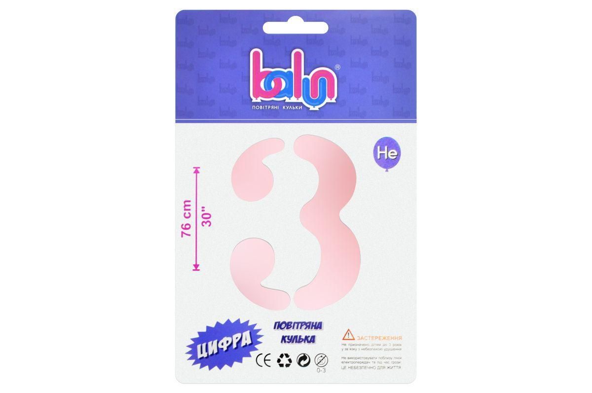 Цифра 3 "Balun" Pink Sugar 30" (76см)