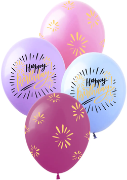 Шары ТМ Show (5 ст.) 12" (Happy Birthday Фееерверки) (100 шт.)