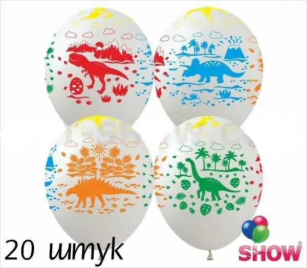 Кульки (20 шт.) ТМ Show (5 ст.) 12" (Динозаври на білих кульках)