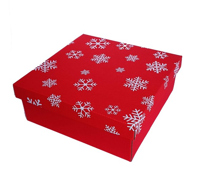 Подарункова коробка двосторонній картон "Новий рік червона сніжинки" (25х25х9)