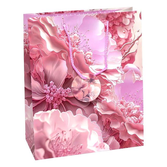 Подарунковий пакет "Рожеві квіти" 26х32х12 см (1 штука)