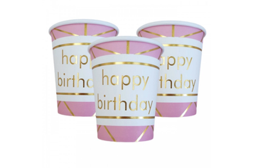 Стаканчики "Happy Birthday золото геометрія рожеві" (10шт-уп)