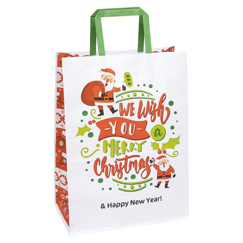 Подарочный пакет "Новогодний крафт белый,We with you Merry Christmas " 25х15х34,5 см (1 штука)