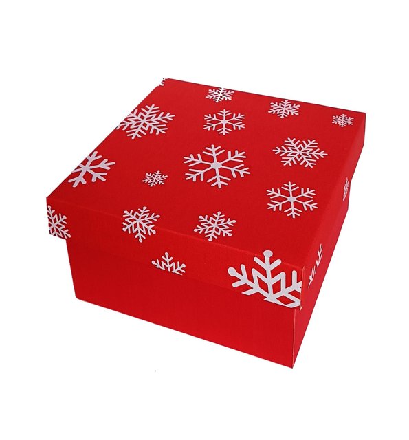 Подарочная коробка двусторонний картон "Новый год красная снежинки" (20х20х9)