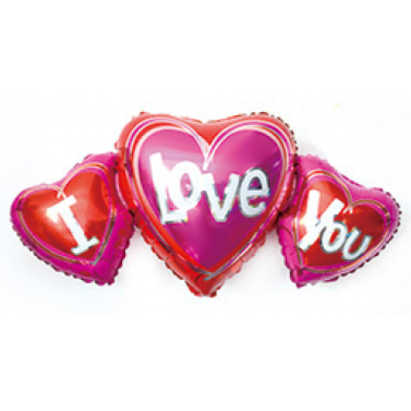 Фольгована фігура I Love You з трьох сердець з рожевим (Китай) (в індив. упаковці)