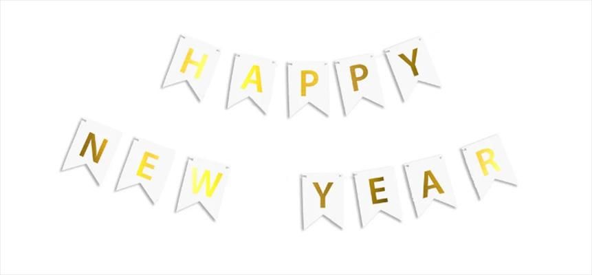 Гирлянда буквы Happy New Year золото на белом.