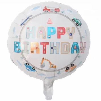Фольгований круг "Happy birtday білий машинки" 18" (45см)