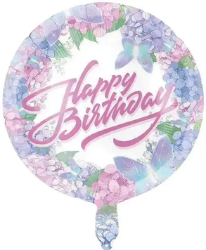 Фольга 18" (45см) "Happy birthday гортензии круг" (Китай)