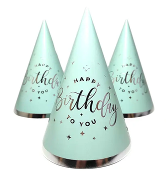 Святковий ковпак "Happy Birthday срібло на м'ятному"(10 шт/уп)