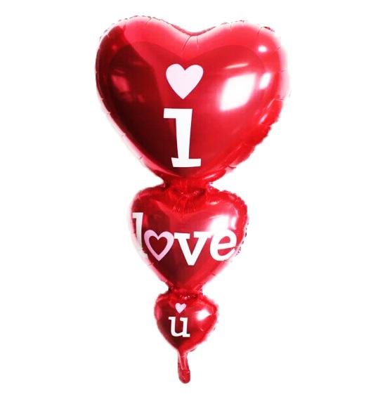 Фольгована фігура I Love You №2 з серцями червона (Китай) (в індив. упаковці)