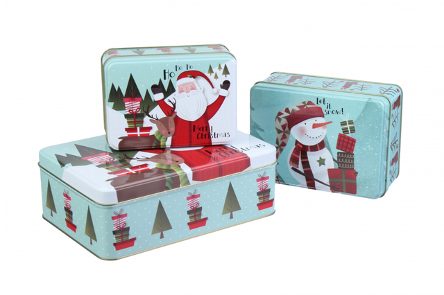 Набор из 3 новогодних коробок "Дед Мороз и олень на мятном фоне"