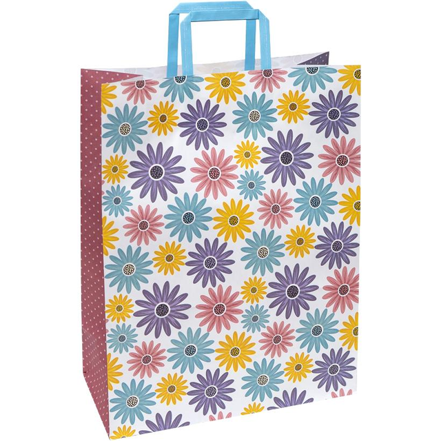 Подарочный пакет "Крафт разноцветные цветы" 32х15х42 см (1 штука)