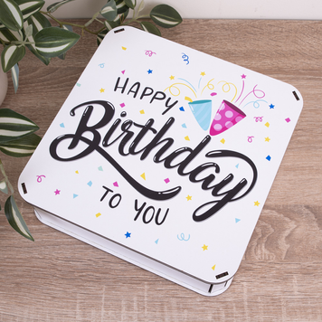 Декоративная коробка "Happy Birthday to you" белая с хлопушками
