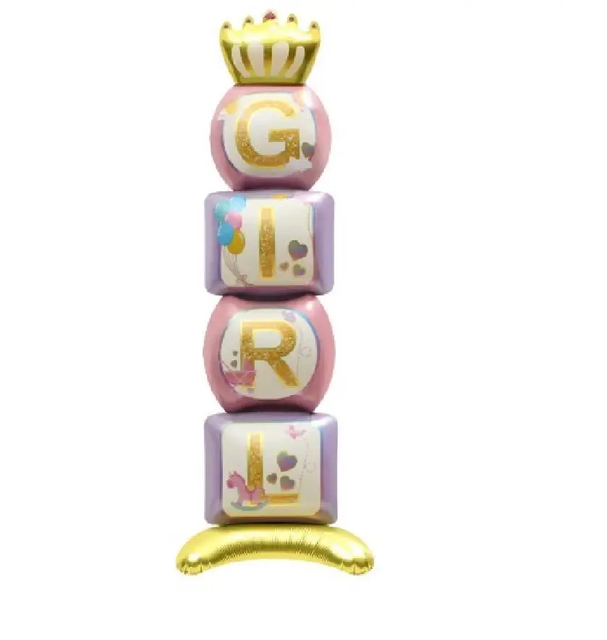 Стоячая фольгированная фигура "Кубики с короной Girl розовые" в инд. уп.