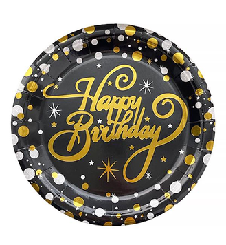 Тарілки "Happy birthday на чорному" (18,0 см)(10шт-уп)