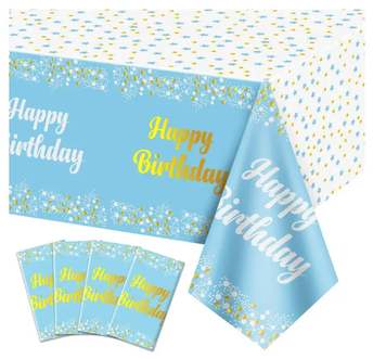 Дитяча скатертина на стіл "Happy Birthday конфетті на блакитному" (137*183)